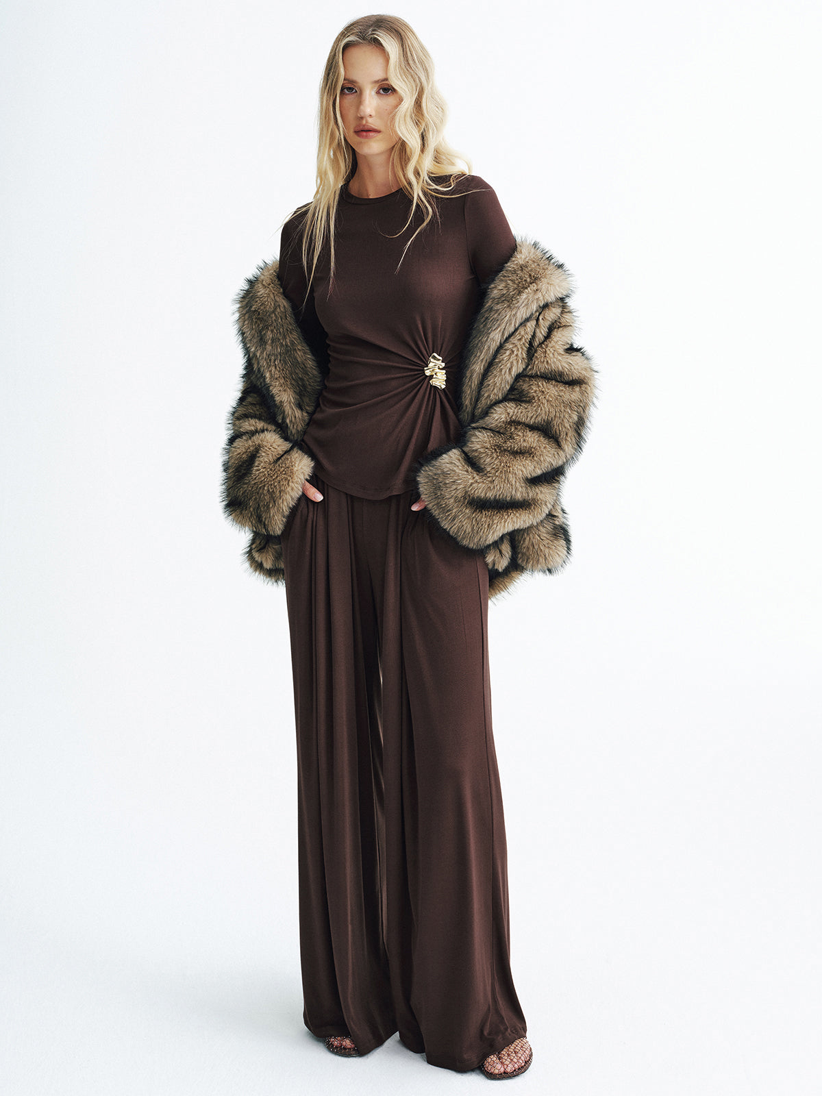 MFLLONDON | Metal Detail Top and Wide-Leg Pants Set