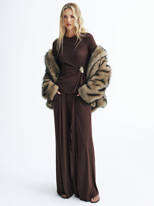 MFLLONDON | Metal Detail Top and Wide-Leg Pants Set