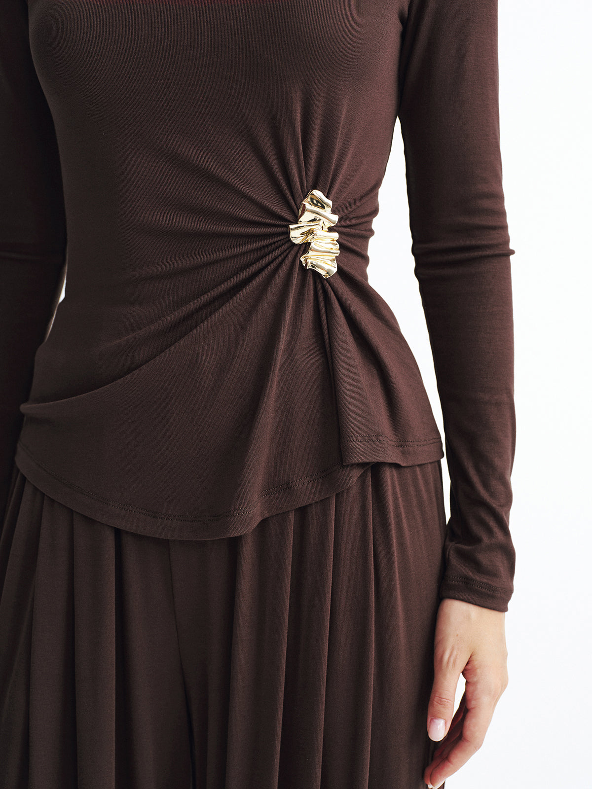 MFLLONDON | Metal Detail Top and Wide-Leg Pants Set