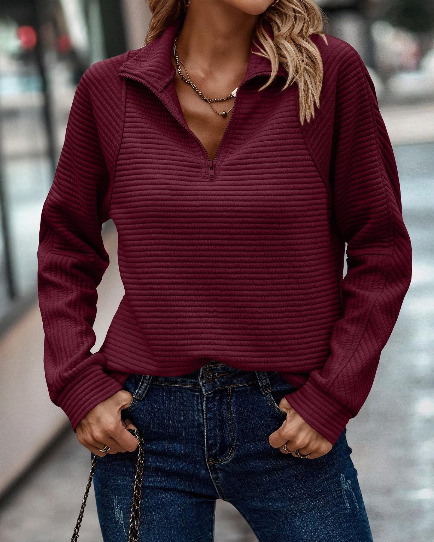 Sarah | Elegant V-Neck Zip Sweater