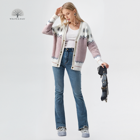 Jade | Cosy Jacquard Diamond Pattern Cardigan